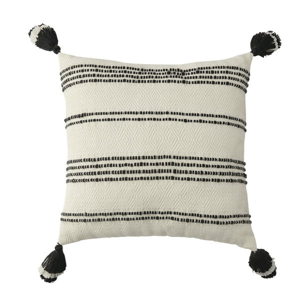 Better Homes & Gardens Woven Stripe Outdoor Toss Pillow, Black & White, 21" x 21", Square, 1 Pill... | Walmart (US)