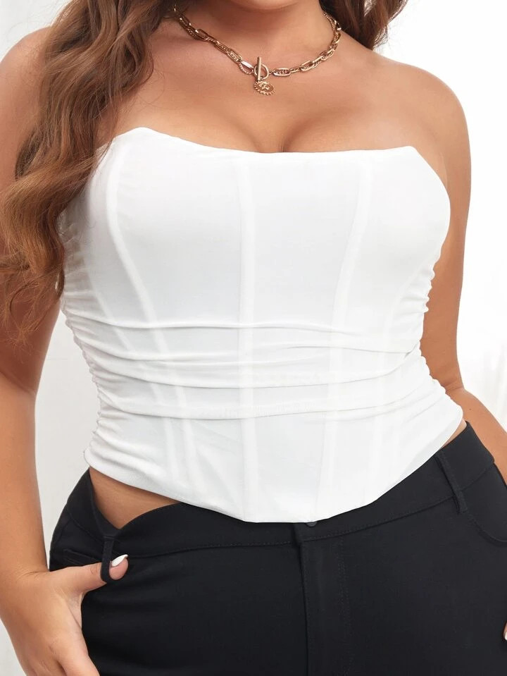 Apperloth A Plus Vintage Strapless Lace-up Back Ruched Bandeau Corset | SHEIN