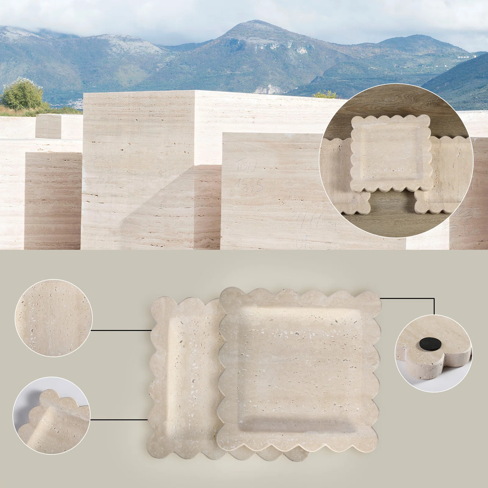 Guein Square Natural Marble Tray,Travertino Romano | Wayfair North America