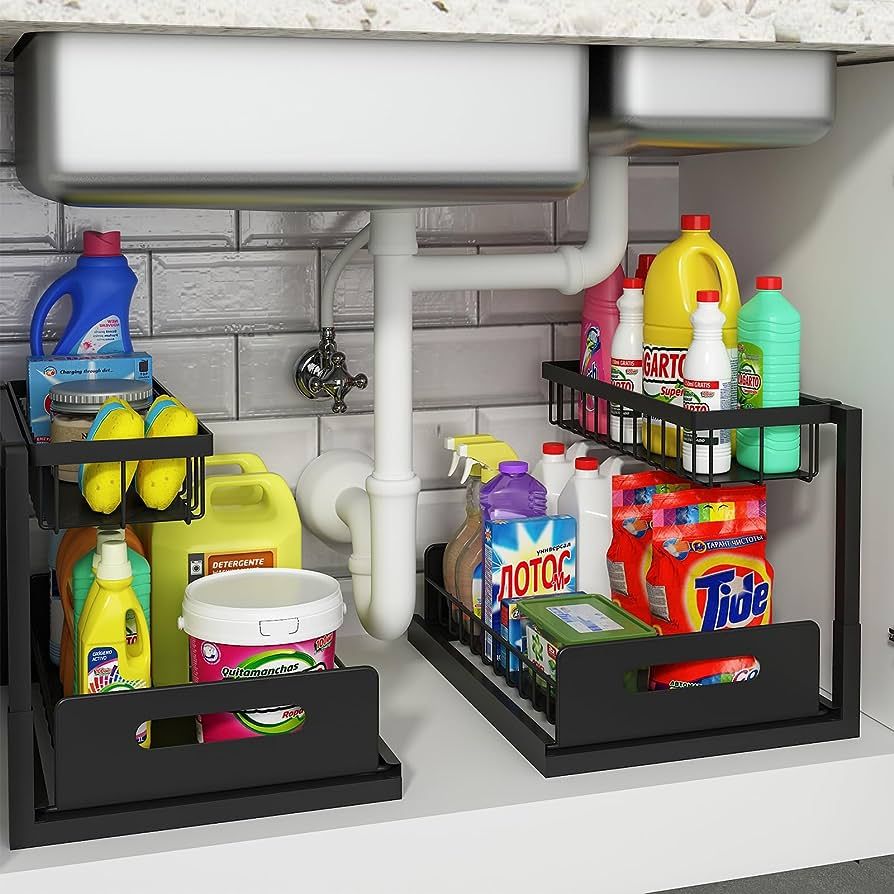 REALINN Under Sink Organizer and Storage, 2 Pack Pull Out Cabinet Organizer Slide Out Sink Shelf ... | Amazon (US)