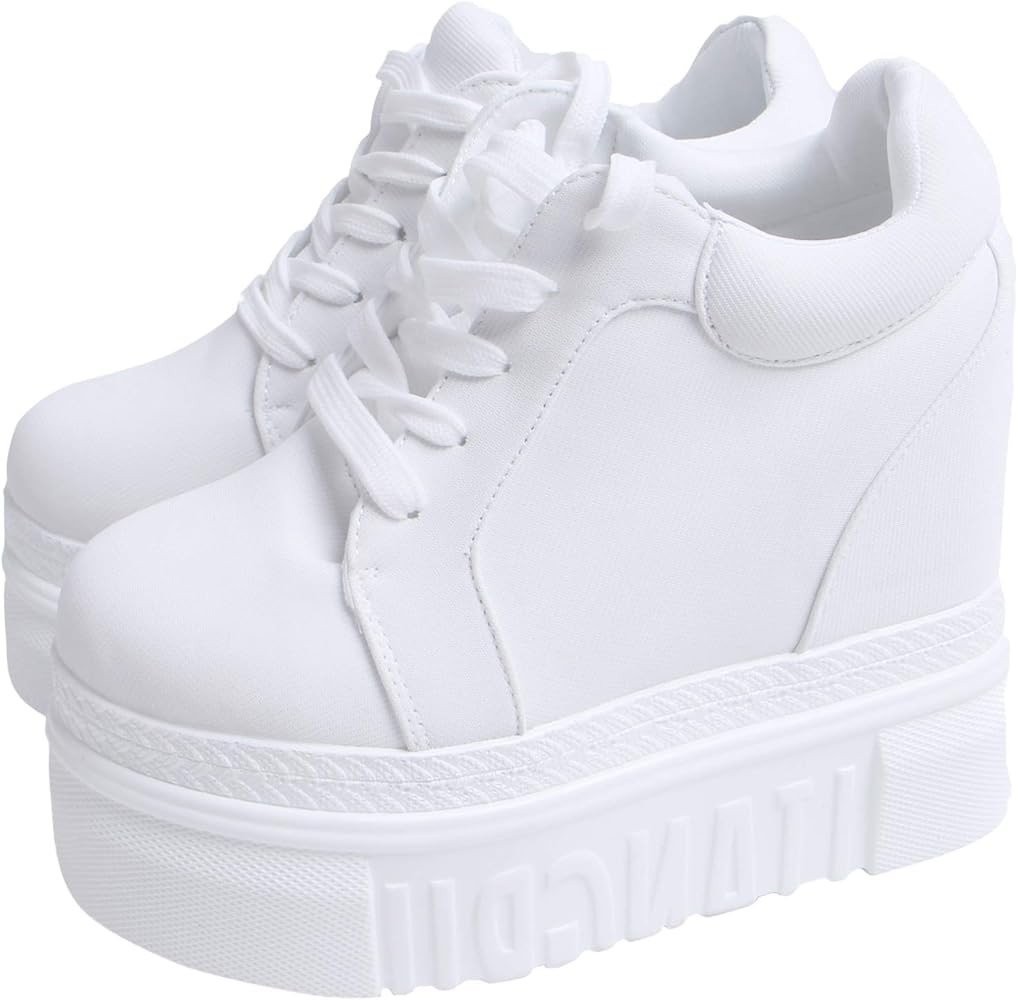 ACE SHOCK Women Fashion Platform Sneakers High Hidden Heel Wedge Walking Shoes Brides Wedding Sho... | Amazon (US)
