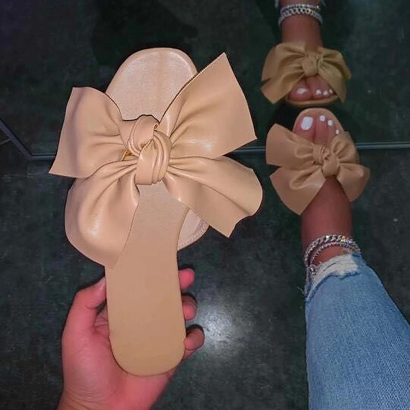 absuyy Women's Slide Sandals- Open Toe Casual Beach Roman Bowknot Summer Flat Slide Sandals #174 ... | Walmart (US)