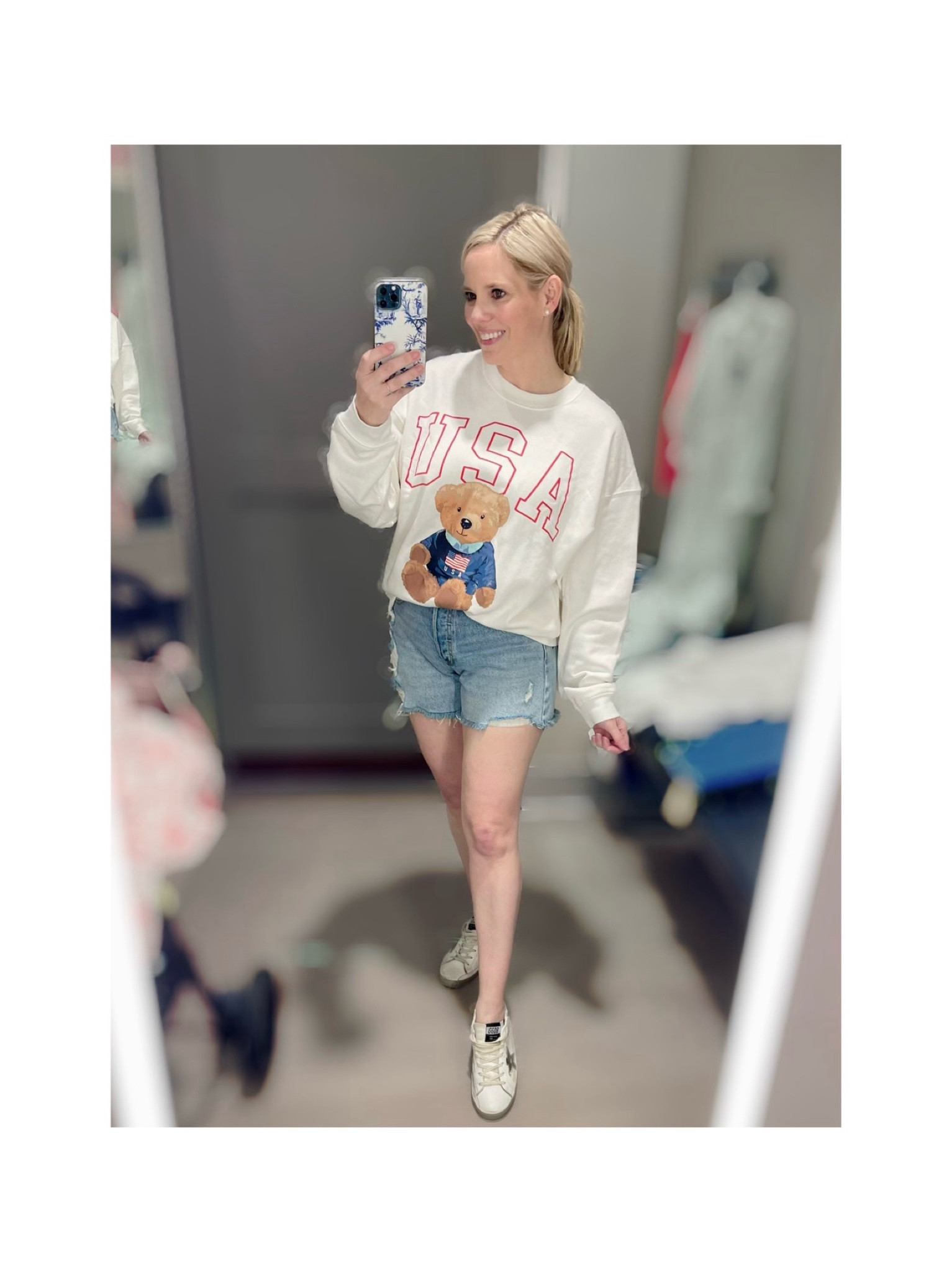 Size 4 90d baggy denim shorts, U.S.A. patriotic bear sweatshirt 

#LTKSeasonal #LTKFindsUnder50 #LTKFindsUnder100