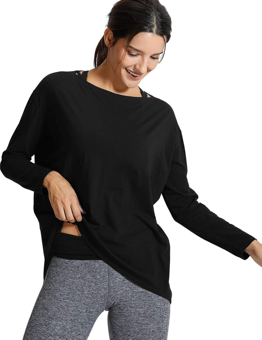 CRZ YOGA Long Sleeve Workout Shirts for Women Loose Fit-Pima Cotton Yoga Shirts Casual Fall Tops Shi | Amazon (US)