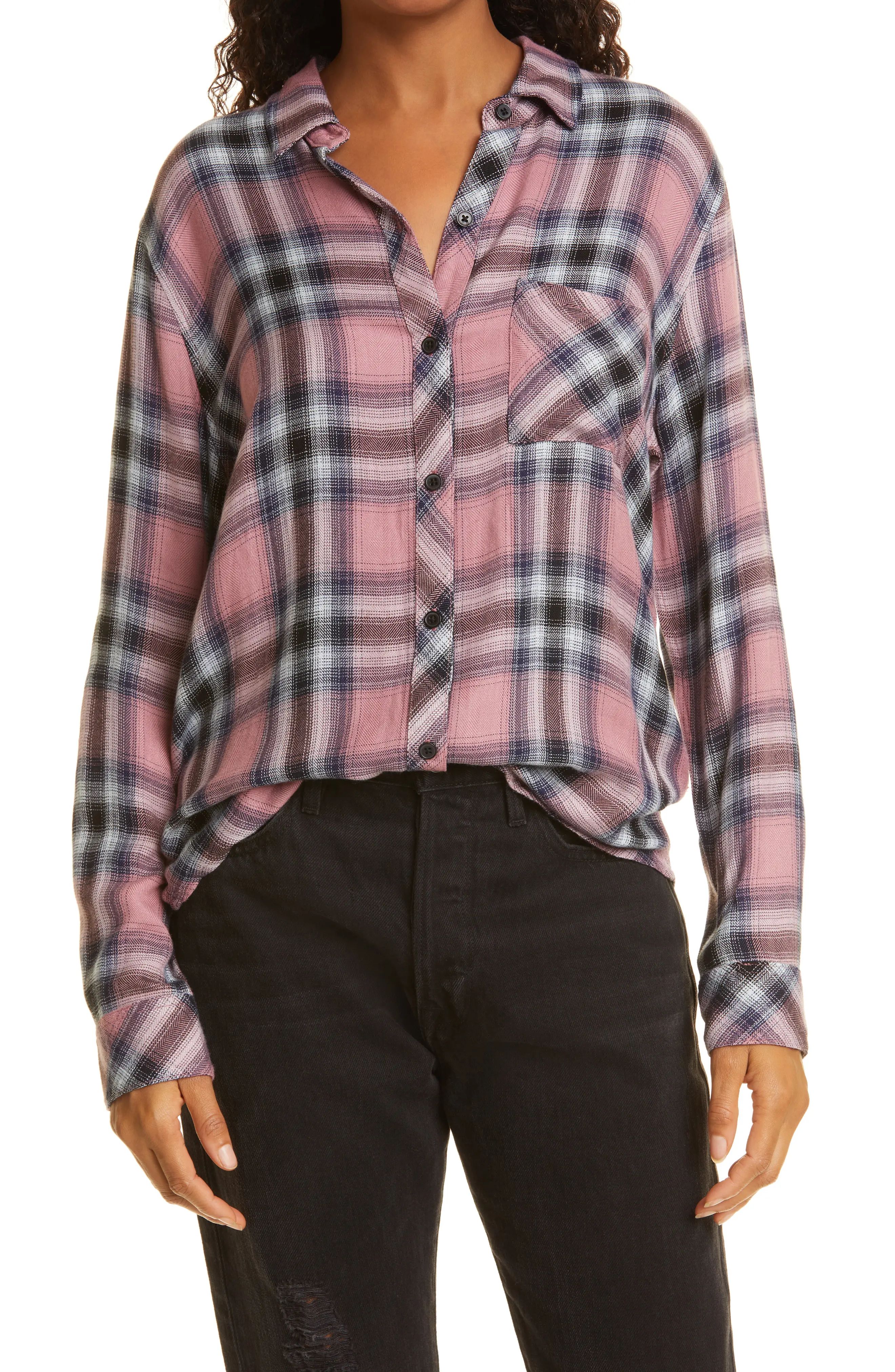 Rails Hunter Plaid Button-Up Shirt in White Anchor Pink at Nordstrom, Size X-Small | Nordstrom