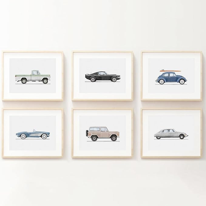 Blue Car Wall Art Decor Boys Room Wall Art Vintage Cars Canvas Poster Toddler Kids Room Wall Art ... | Amazon (US)