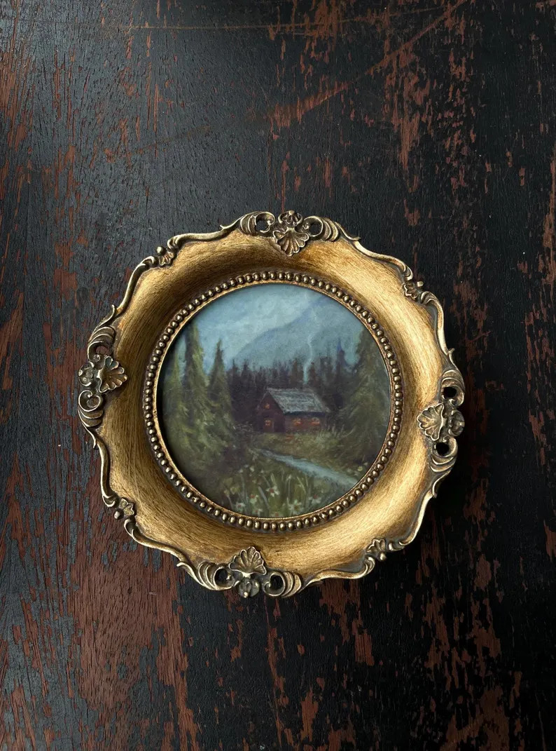 Cabin in the Woods Oil Painting Print: Vintage Gold Frame Wall Art - Etsy | Etsy (US)