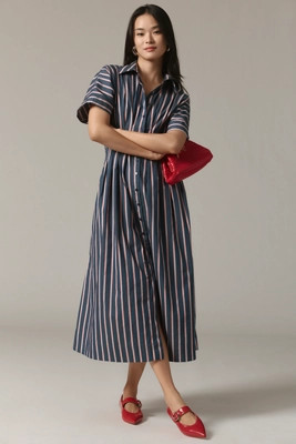 The Tobie Button-Front Pleated Shirt Dress by Exquise | Anthropologie (US)
