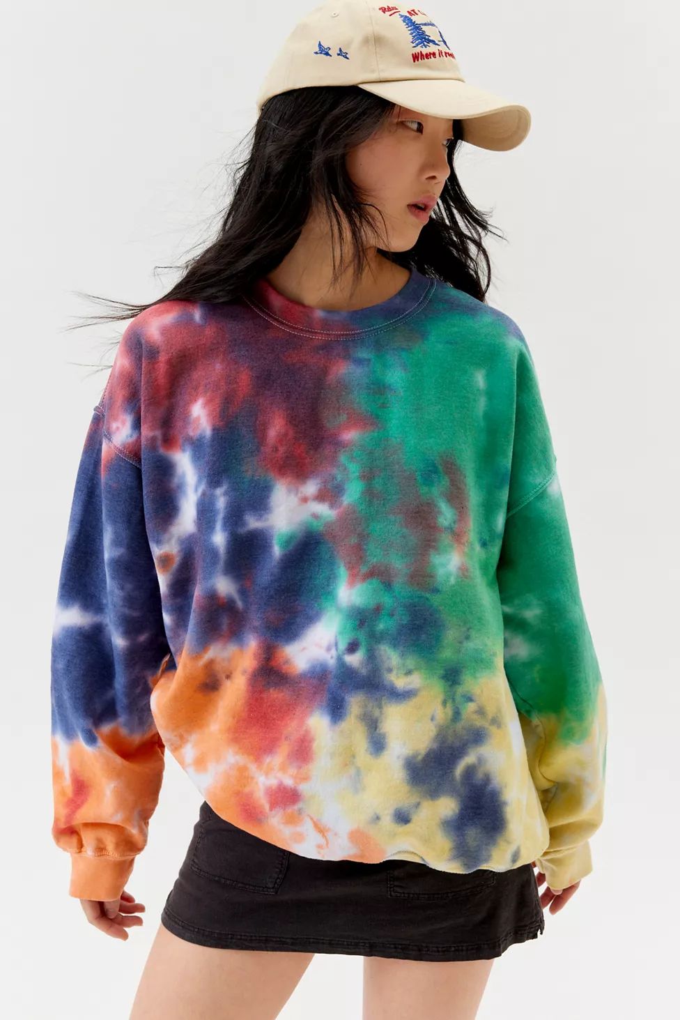 Urban Renewal Remade Dark Rainbow Tie-Dye Crew Neck Sweatshirt | Urban Outfitters (US and RoW)