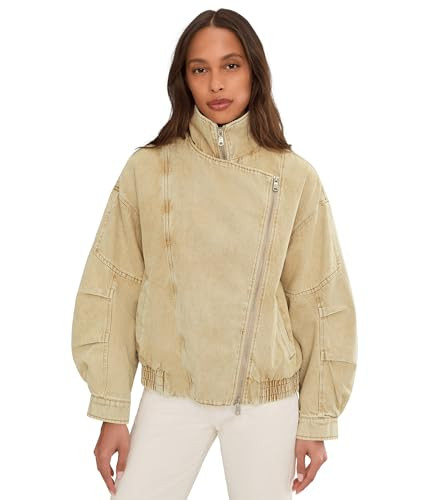 Avec Les Filles Womens Oversized Layered Bomber Washed Khaki LG One Size | Amazon (US)