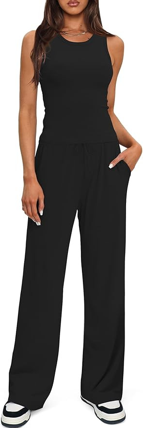 Darong Women's 2 Piece Outfits Lounge Sets Sleeveless Tank Tops Wide Leg Pants Sets Tracksuits Ma... | Amazon (US)