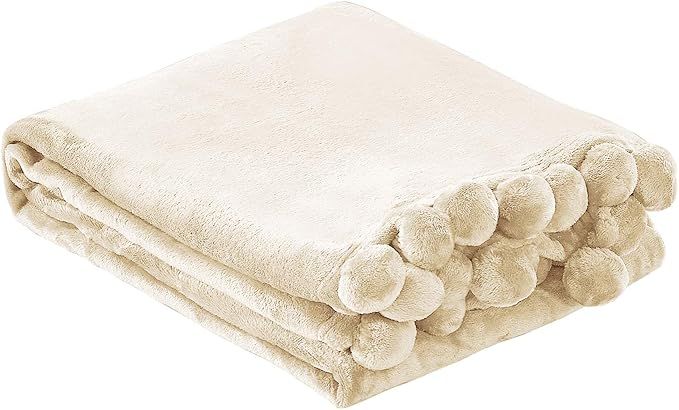 Home Soft Things Pompom Bed Couch Throw Blanket, 60'' x 80'', Antique White, Fuzzy Soft Comfy War... | Amazon (US)