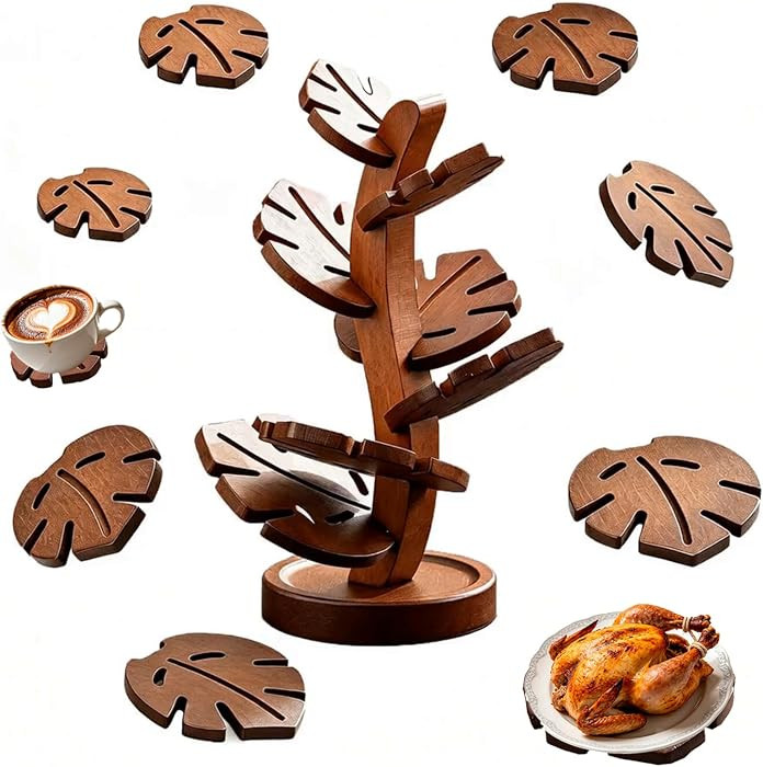 Tree Trivet Set, 7-Piece Wooden Trivet for Hot Dishes with Storage Stand, Bamboo Kitchen Trivets ... | Amazon (US)