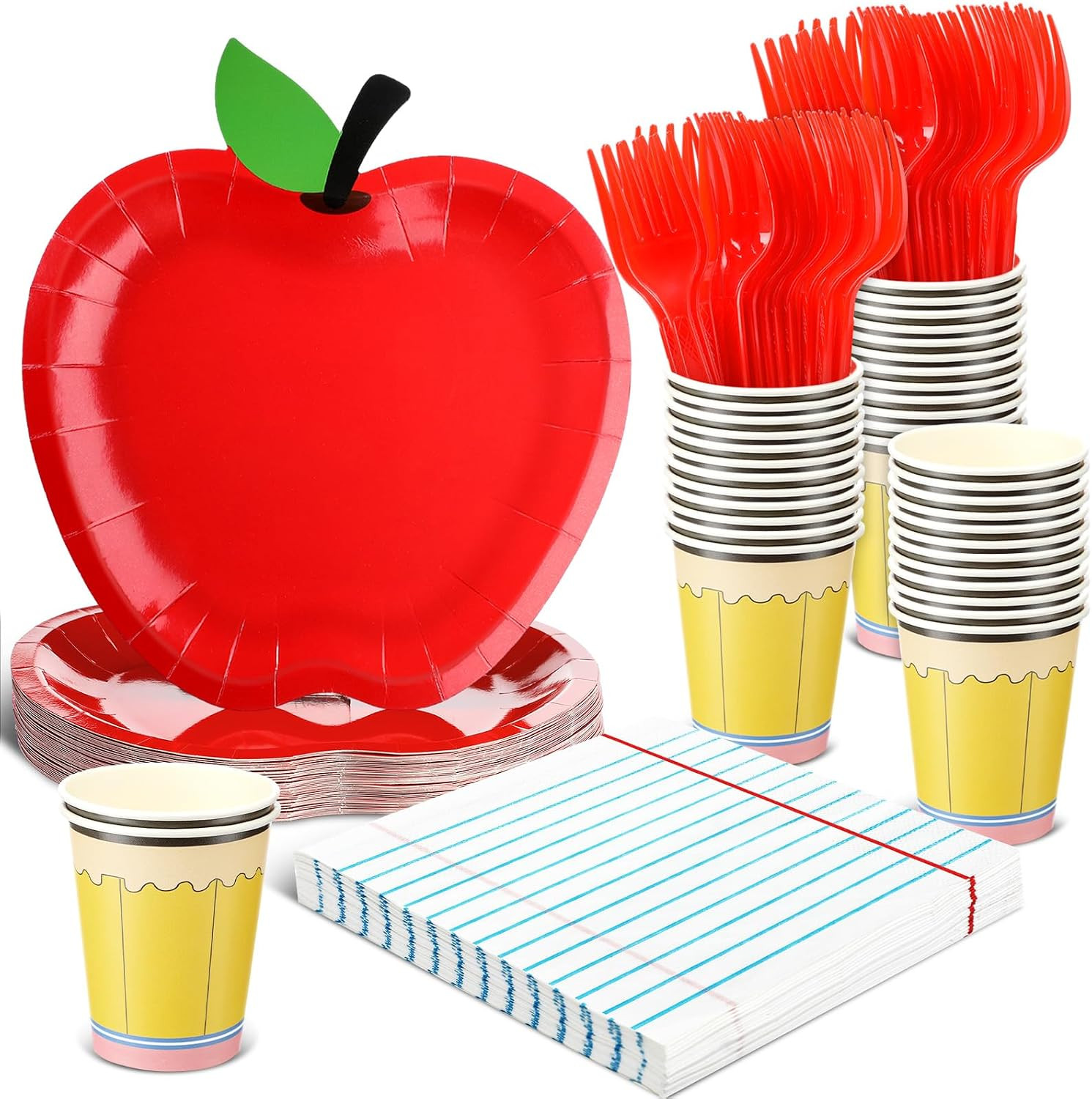 96 Pcs/24 Set Back to School Tableware Plate Set First Day of School Supply | Apple Plate Noteboo... | Amazon (US)