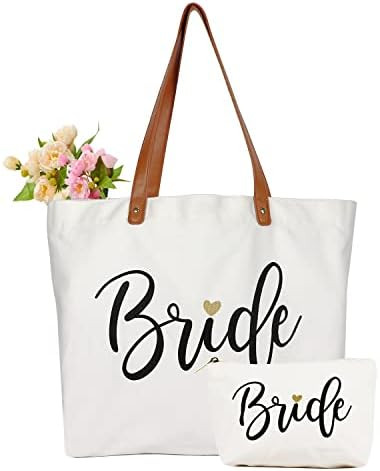Bride Tote Bag with Makeup Bag, Gifts for Engagement / Bridal Shower / Bachelorette / Wedding Par... | Amazon (US)