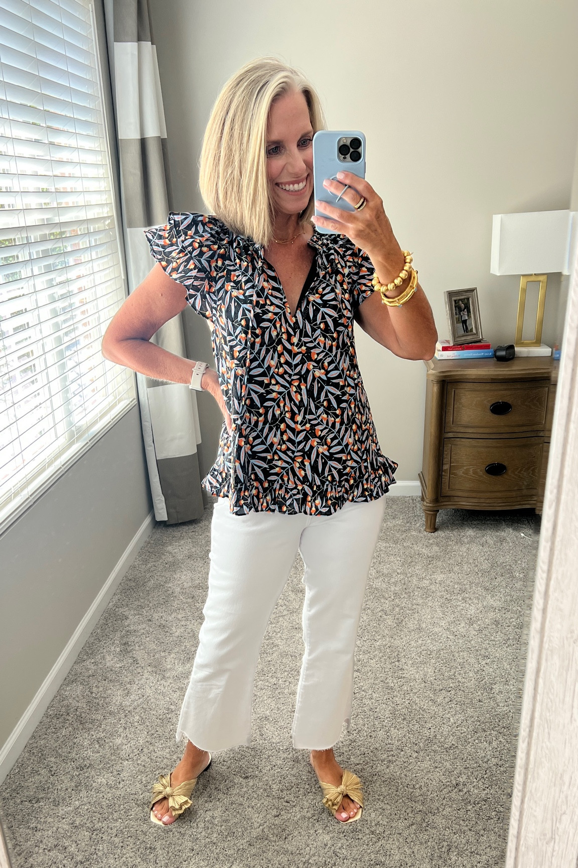 The perfect late summer look. 
Jeans are KUT and so comfy. TTS 
Top is adorable and is fully lined. All the details we love. 
I adore these sandals I wore under my MOB dress. So cute. 

Use COAST15 on Avara for jeans and top 

#LTKstyletip #LTKFind #LTKover40