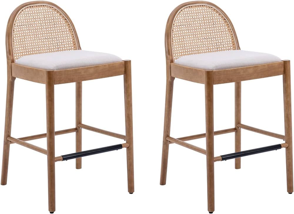 HEAH-YO Modern Bar Stools Set of 2, 30 Inches Counter Height Bar Stools with Rattan Backrests and... | Amazon (US)