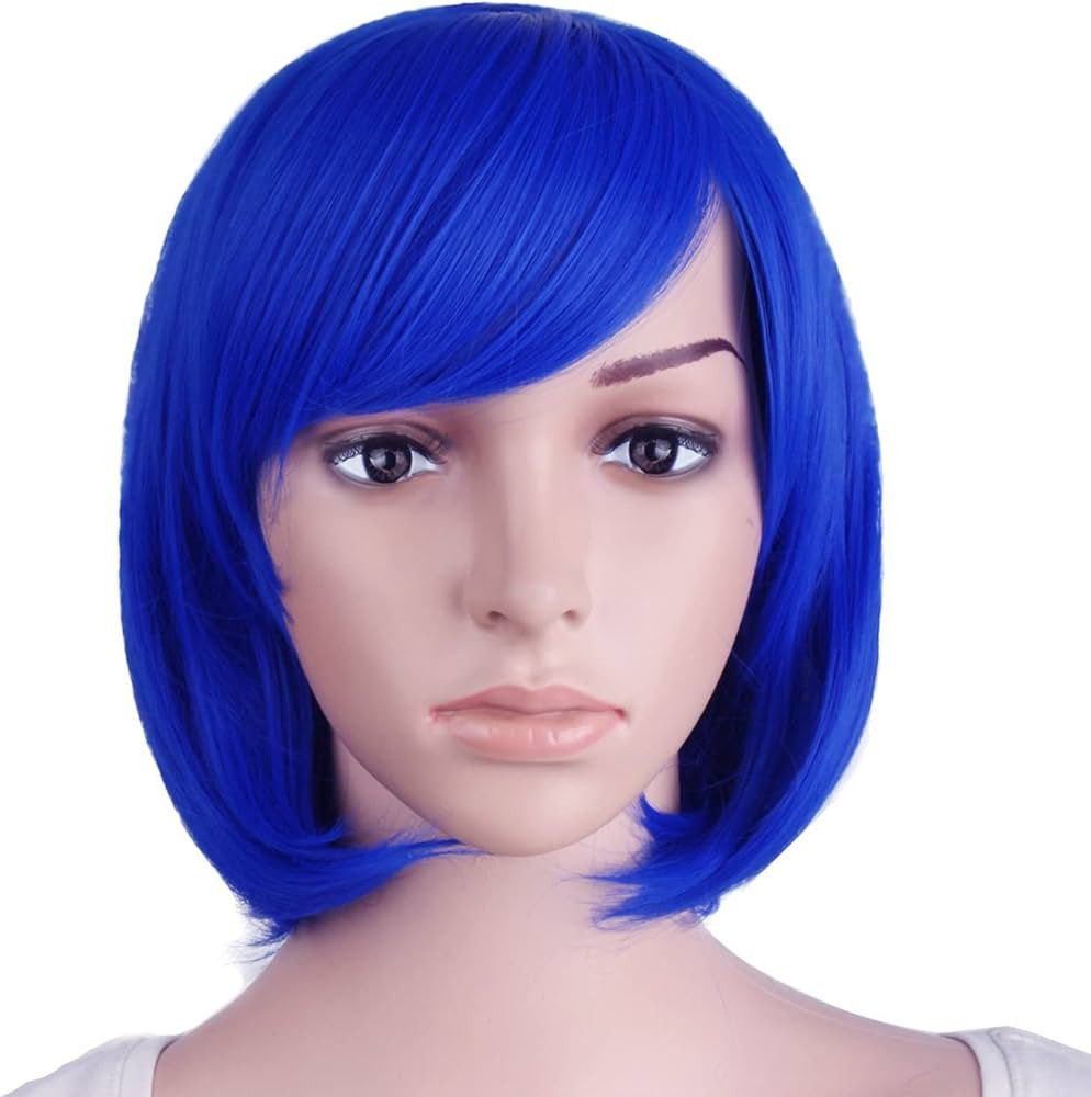 MapofBeauty 12 Inches/30cm Short Straight Diagonal Bangs Wig (Navy Blue) | Amazon (US)