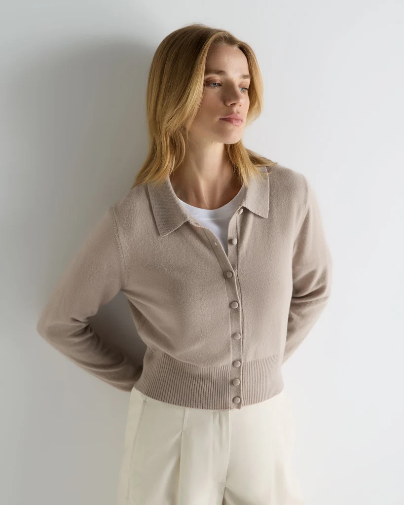 Women's Thea Collared Cashmere Cardigan Cashew Brown | N.Peal