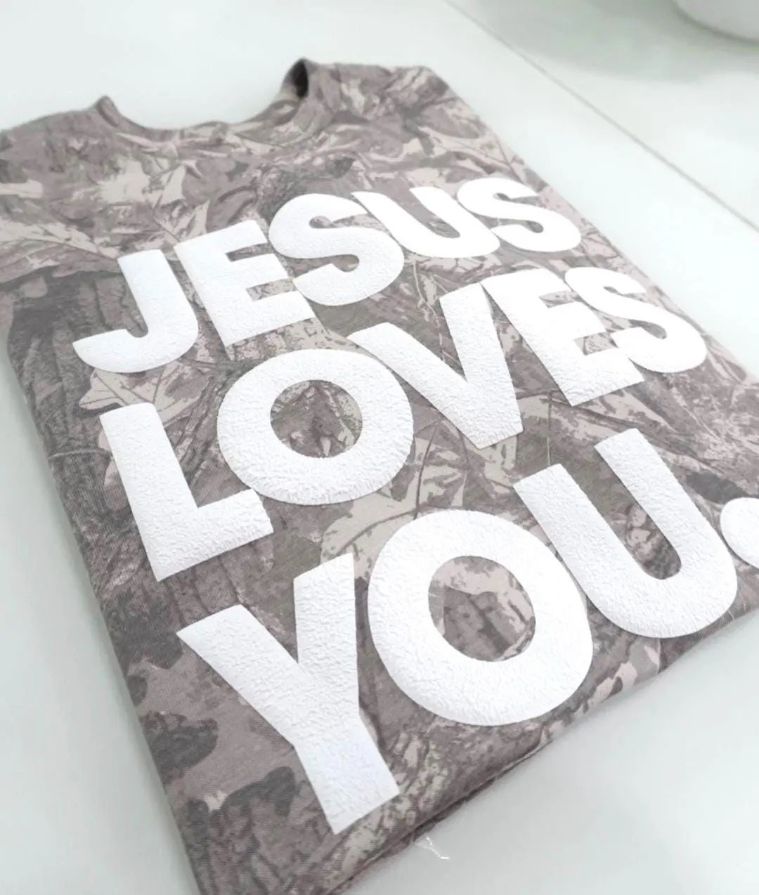 Camo Oversized T-Shirt – “Jesus Loves You” Puff Letter Effect | Streetwear Faith Tee | Etsy (US)