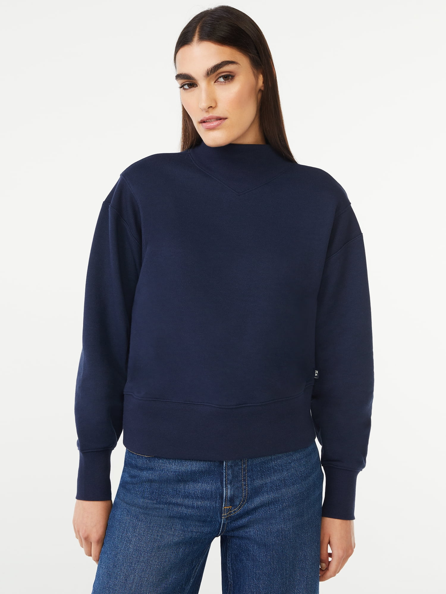 Free Assembly Women's Mock Neck Rib Sweatshirt | Walmart (US)