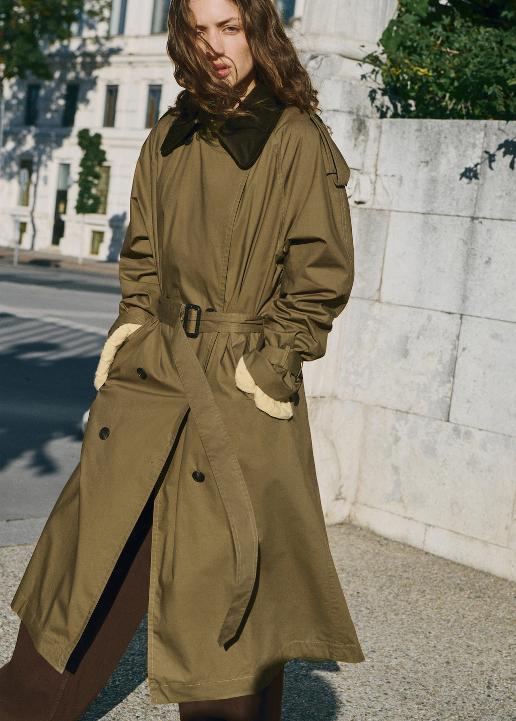 Double-breasted trench coat with corduroy collar - Women | MANGO United Kingdom | MANGO (UK)