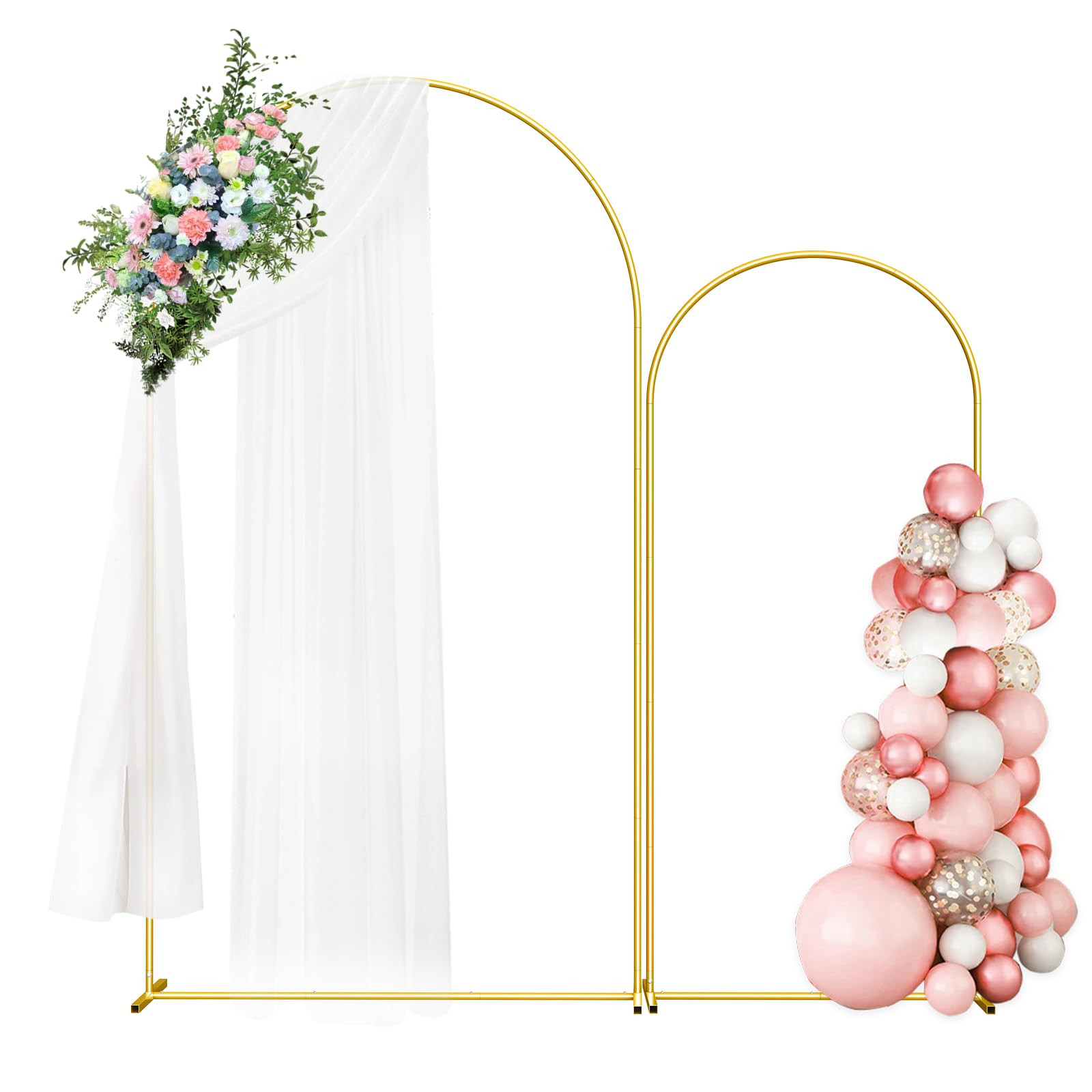 Wedding Arch Backdrop Stand Set of 2 (7.3FT/6FT), Gold Metal Arch Backdrop Stand,Balloon Arch Stand for Wedding Ceremony Baby Shower Outdoor Indoor Birthday Party Graduation Decoration,Gold | Amazon (US)