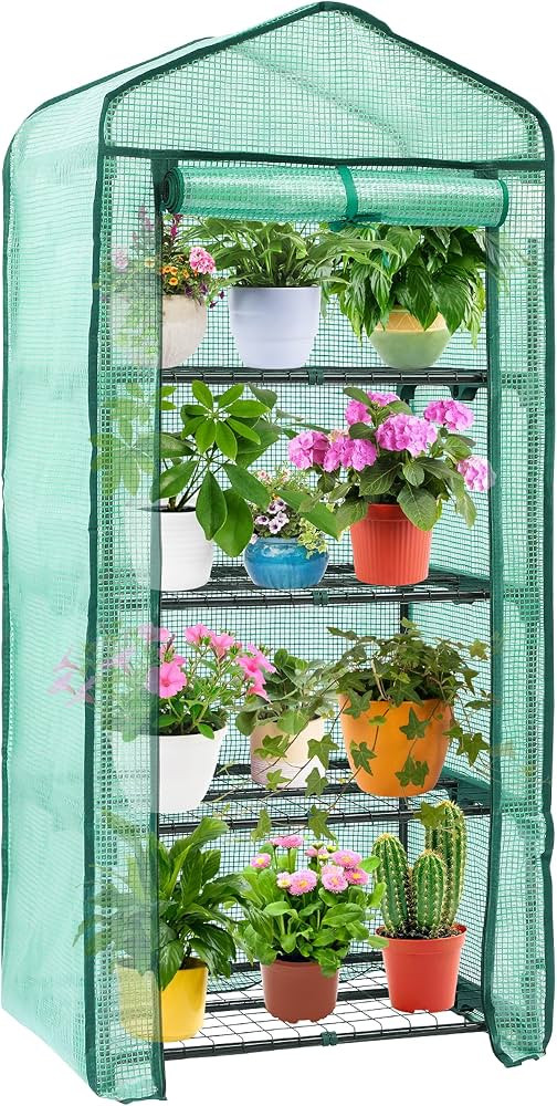 Ohuhu Small Plastic Plant Mini Greenhouse for Seedling, Indoor Outdoor, 4-Tier Rack Stand Portabl... | Amazon (US)