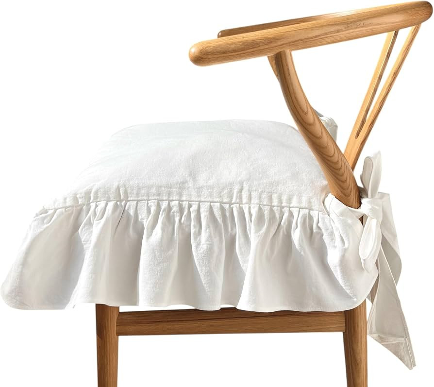 Korean Made Chair Pad Slipcover 17.5'x17.5' Chair Cushion Cover Ties with Ruffle Farmhouse Decor ... | Amazon (US)