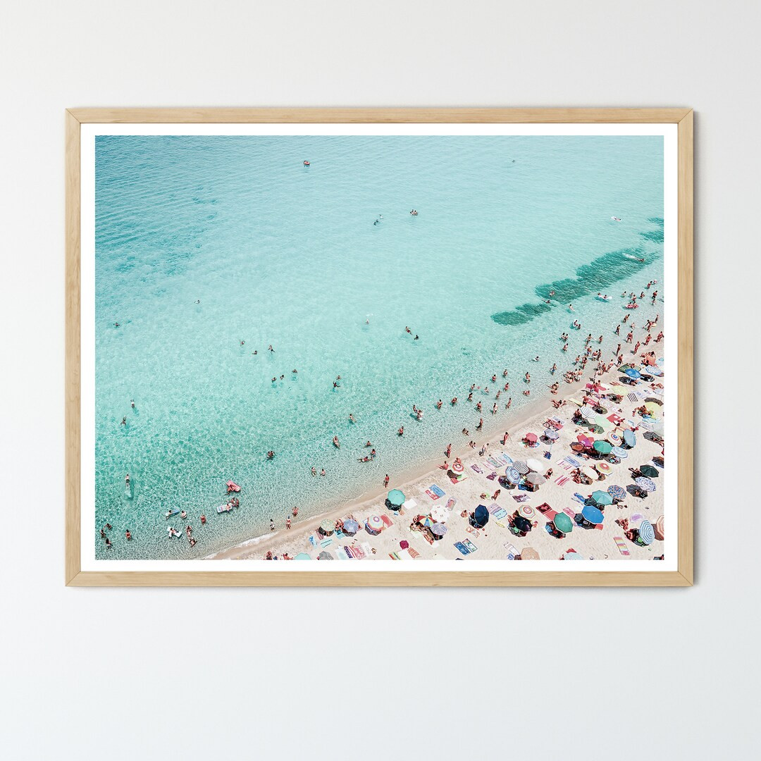 People on the Beach FRAMED Poster, Aerial Photography, Framed Wall Art, Boho Beach Decor - Etsy | Etsy (US)