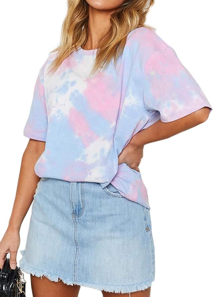 Oversized T Shirts for Women Loose Casual Short Sleeve Tie Dye Tops Tees Mini Dress | Amazon (US)