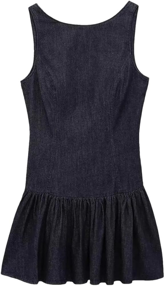 UIOKLMJH Women Sexy Ruffles Sleeveless Denim Mini Dresses Date Party Zipper Backless Short Dress | Amazon (US)