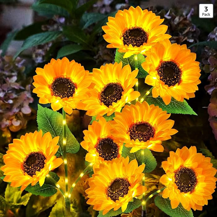KOOPER Solar Lights Outdoor Garden Decor - Upgraded 3 Pack with 9 Sunflower Lights, Waterproof So... | Amazon (US)