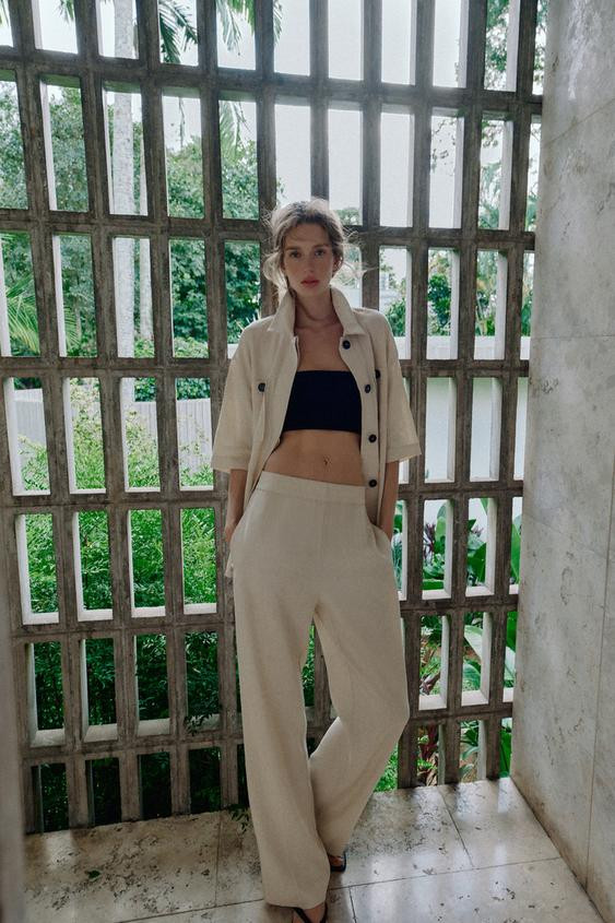 LINEN BLEND SAFARI TROUSERS | Zara UK