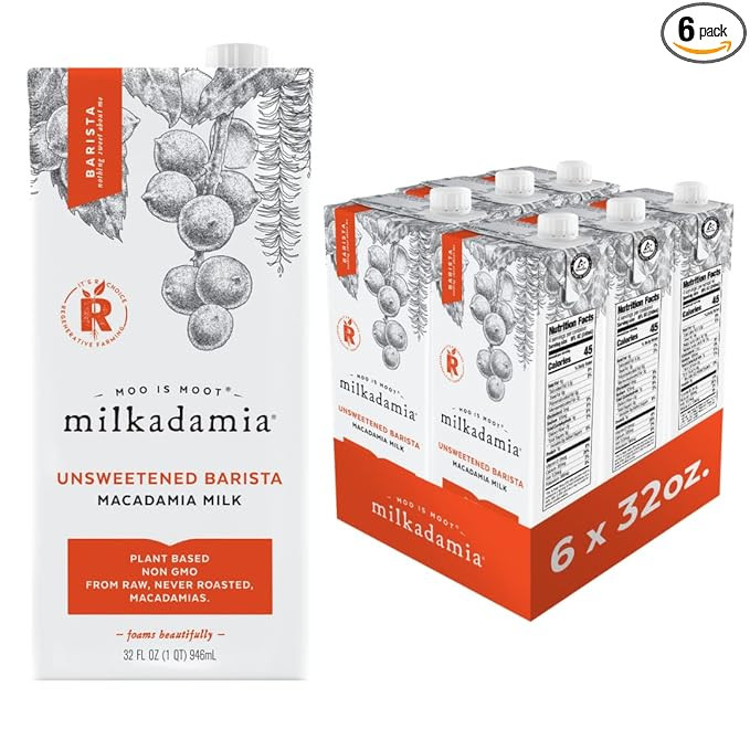 Milkadamia Unsweetened Barista Macadamia Milk, Plant-Based, Kosher, Gluten Free & Non-GMO, 32 Flu... | Amazon (US)