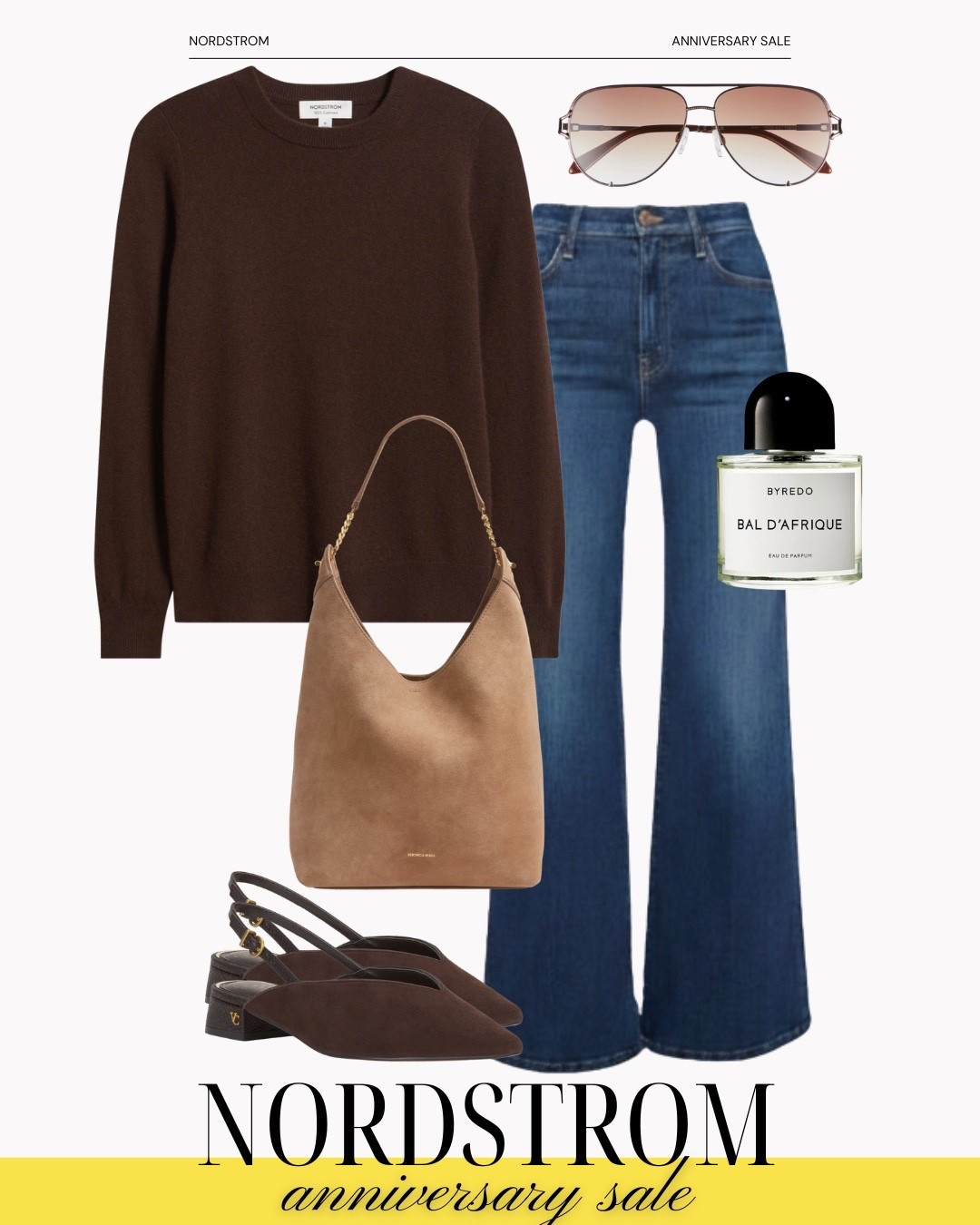 Nordstrom anniversary sale fall outfit cashmere sweater with wide leg jeans, mules in trending chocolate brown￼

#LTKSaleAlert #LTKOver40 #LTKTall