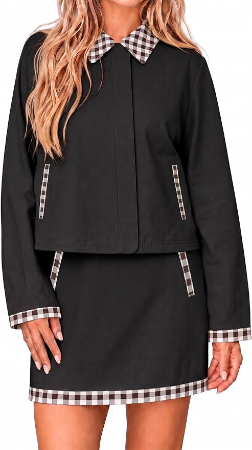 Tankaneo Womens Plaid 2 Piece Outfits Going Out Zip Up Skirts Sets | Amazon (US)