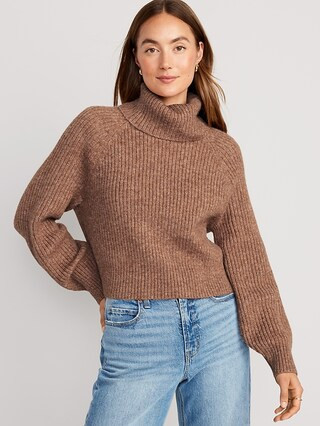 Cropped Shaker-Stitch Turtleneck Sweater for Women | Old Navy (US)
