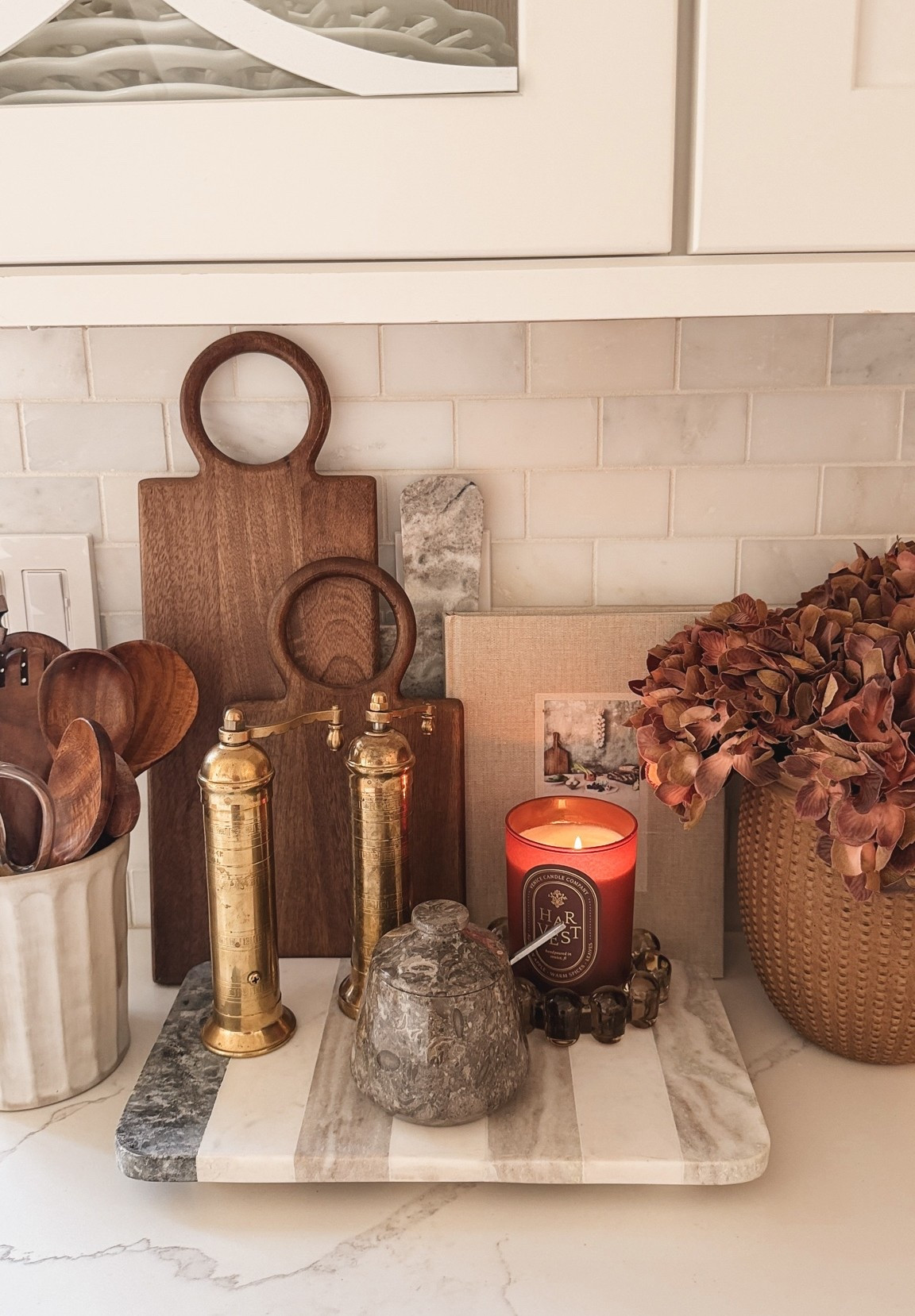 Kitchen counter styling, fall decor, kitchen fall decor