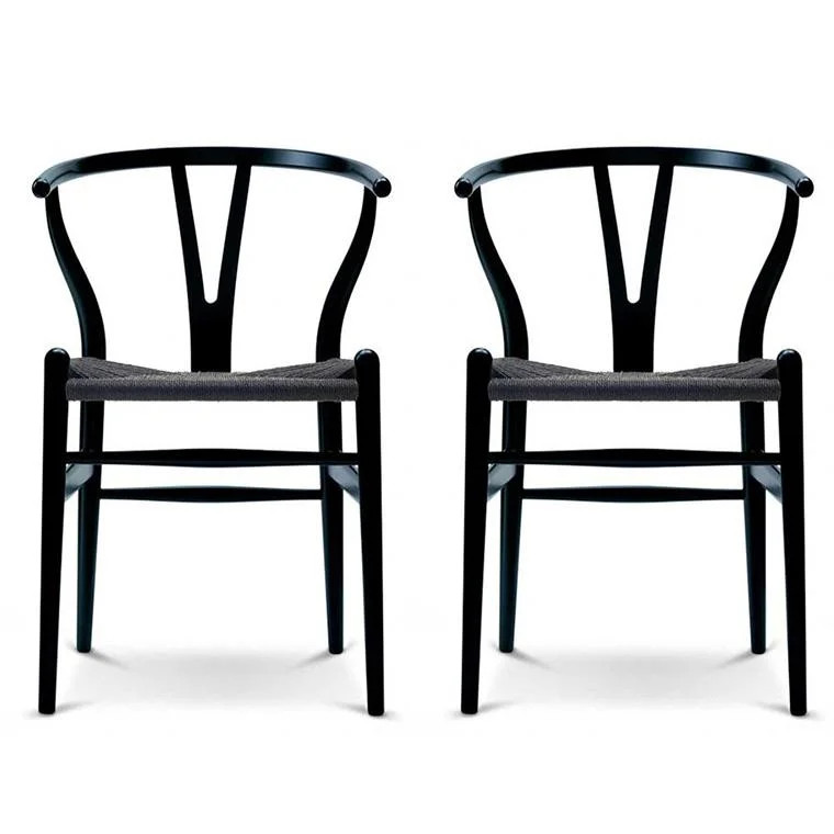 2xhome Black Wishbone Wood Wooden Armchair With Arms Open Y Back Open Mid Century Modern Contempo... | Walmart (US)