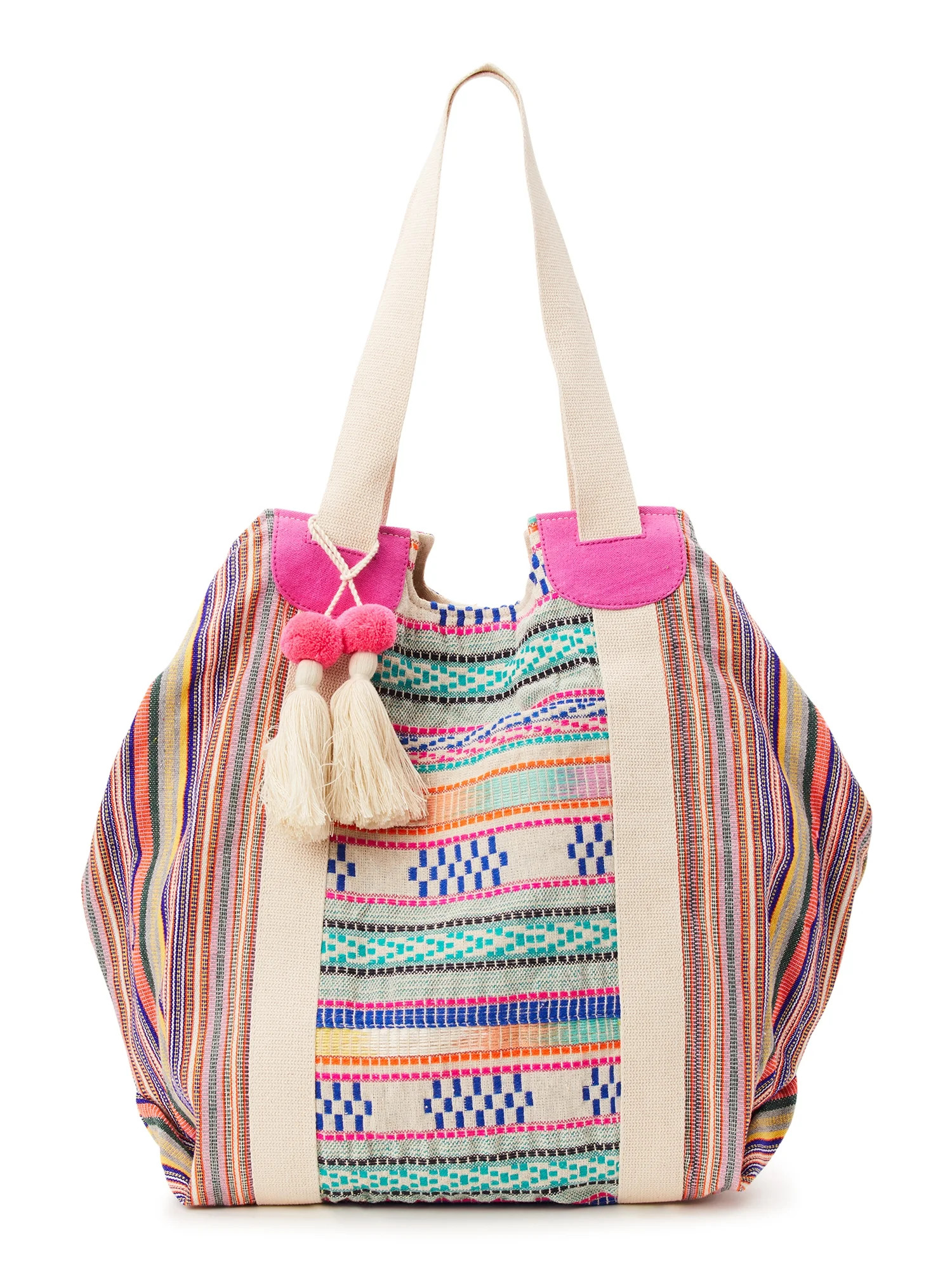 No Boundaries Women's Woven Beach Tote Handbag, Red | Walmart (US)