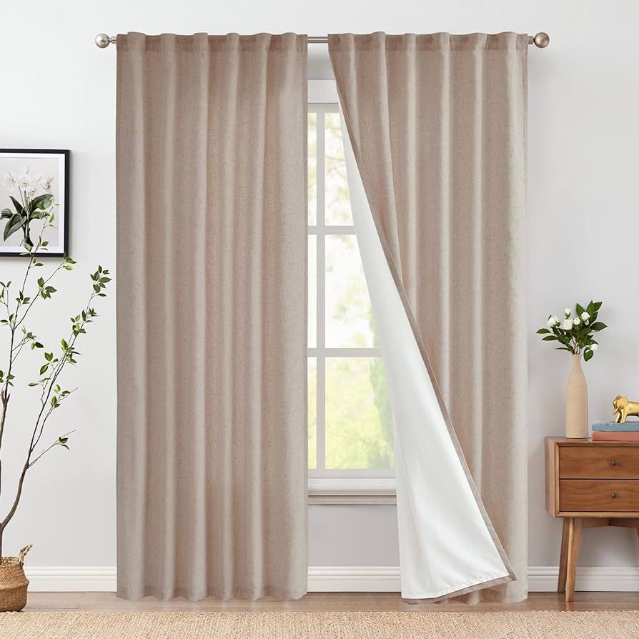 jinchan Linen Curtains 96 Inch Long for Living Room Farmhouse Rod Pocket Back Tab Light Filtering... | Amazon (US)