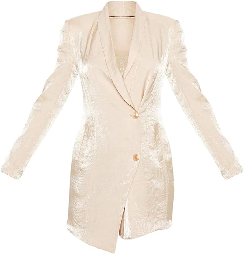 Akarise Double Breasted Gold Button Blazer Dress for Women Sexy - Asymmetric Long Blazers Jackets... | Amazon (US)