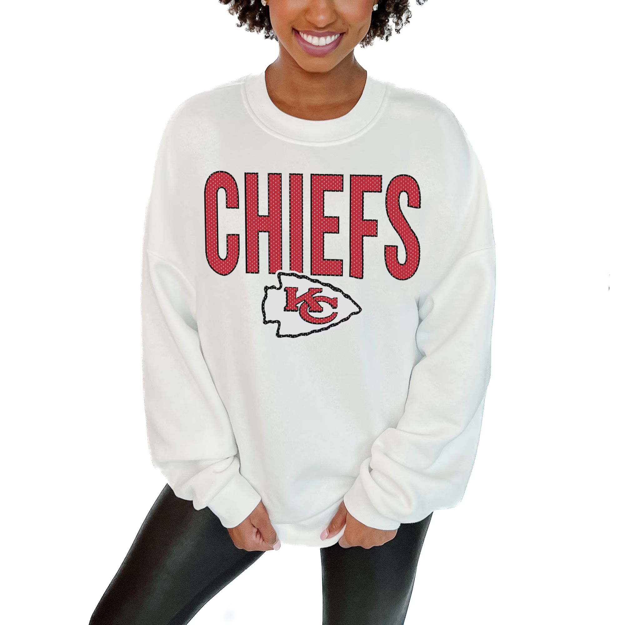 Women's Kansas City Chiefs  Gameday Couture White  Just Go With It Oversized Long Sleeve Crewneck... | NFL Shop