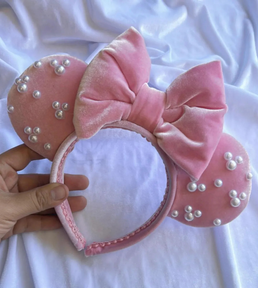 Pink Pearl Velvet Minnie Ears - Etsy | Etsy (US)