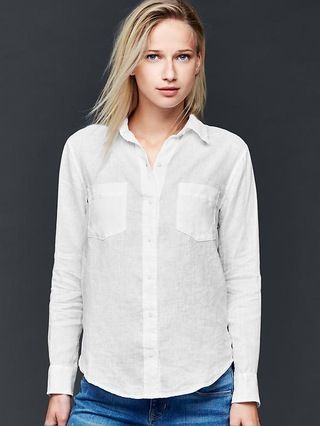 Gap Women Linen Boyfriend Shirt Size M - White | Gap US