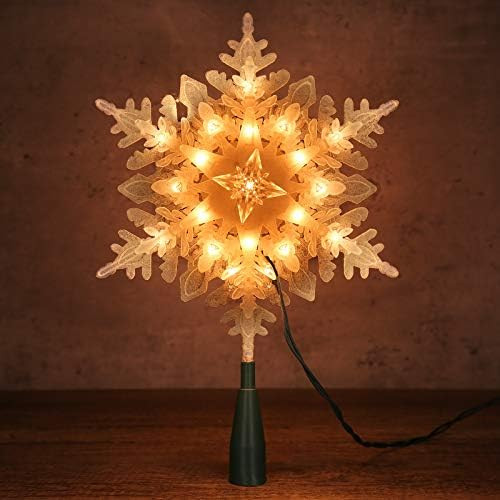 Brizled Snowflake Christmas Tree Topper, 9.25in Christmas Star Treetop with 20 Warm White Lights, 12 | Amazon (US)