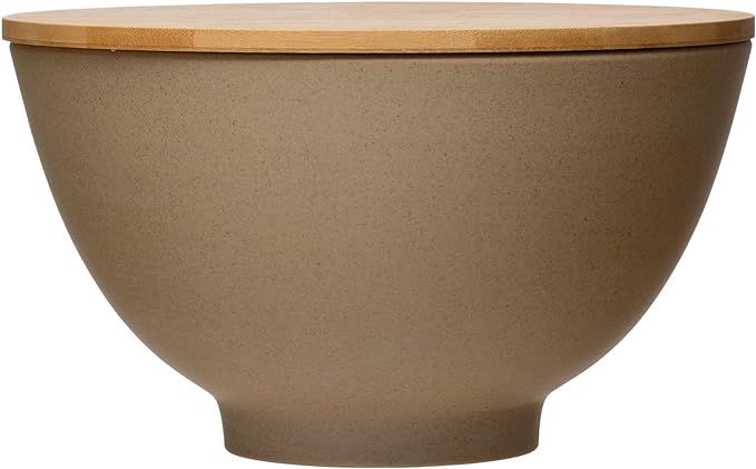 Bloomingville Neutral Coastal Stoneware Canister with Bamboo Lid Serveware, 9.5" Round, Cream & B... | Amazon (US)