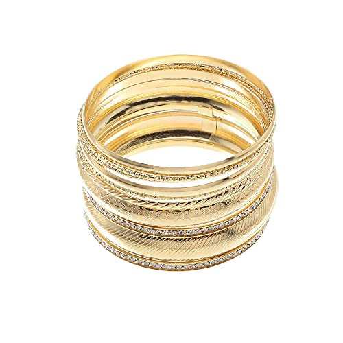 COLORFUL BLING Boho Indian Gold Chunky Stackable Bracelets Set Punk Layered Beads Seed Crystal Cable Wrap Bangles Stacking Bracelet for Women Bohemian Jewelry-Style 6 | Amazon (US)