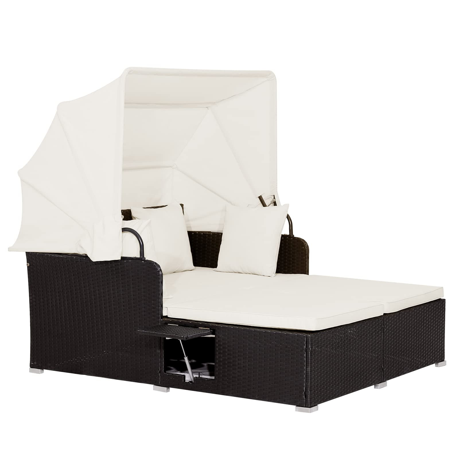 RELAX4LIFE Patio Outdoor Daybed with Canopy, Wicker Sunbed w/Cushions, 4 Pillows & 2 Retractable ... | Amazon (US)